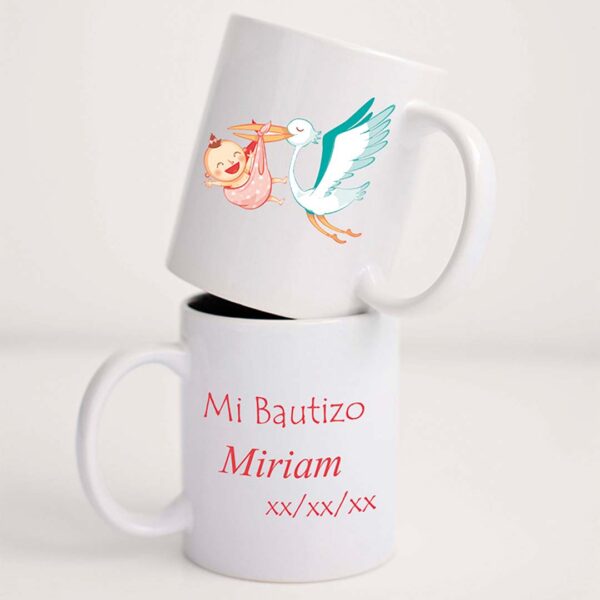 TAZA BAUTIZO NIÑA CIGÚEÑA