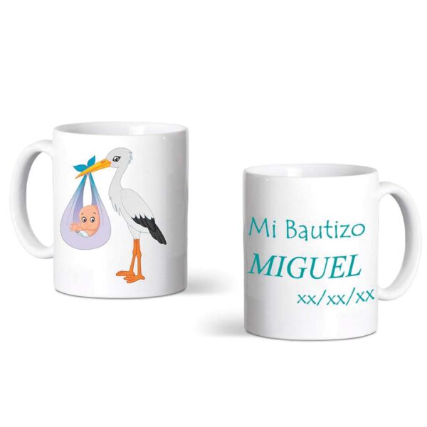 TAZA BAUTIZO NIÑO CIGÜEÑA