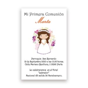 INVITACIÓN COMUNIÓN NIÑA FONDO CON FLORES LILAS