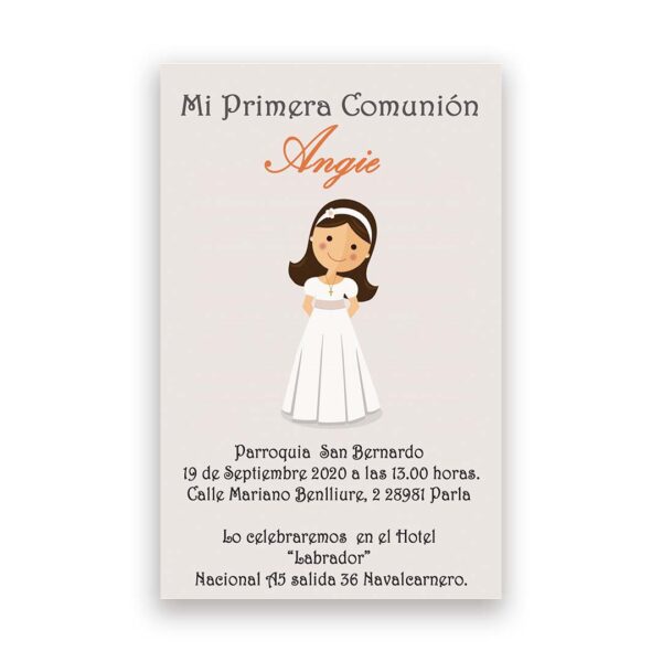 INVITACIÓN COMUNIÓN NIÑA PELO NEGRO