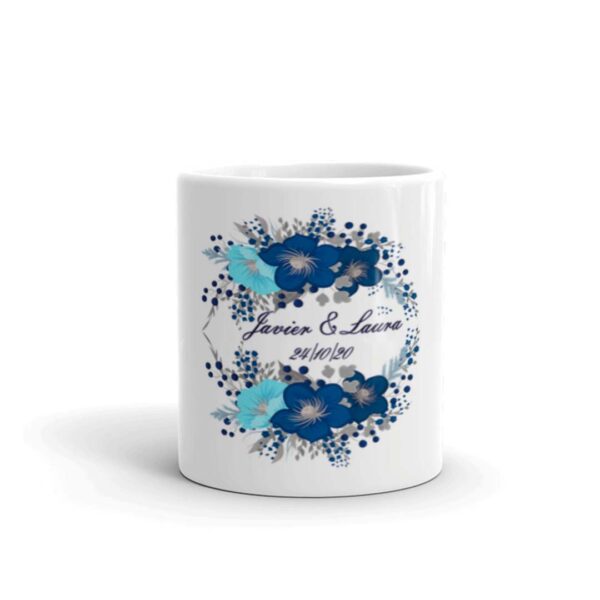 TAZA BODA CORONA FLORES AZUL