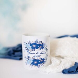 TAZA BODA CORONA FLORES AZUL