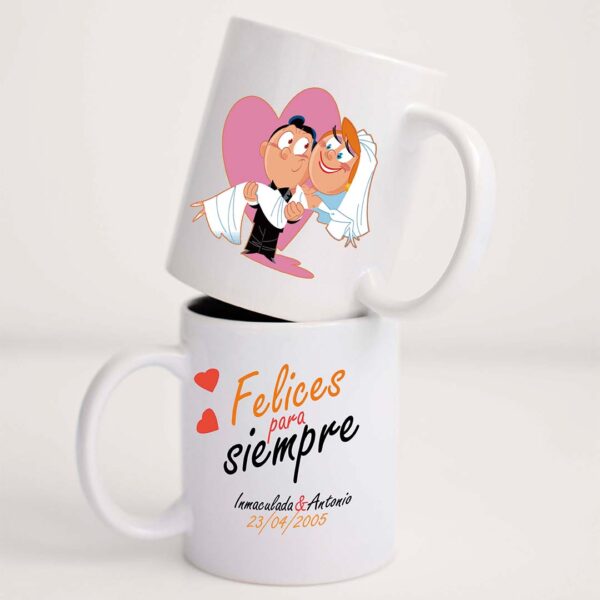 TAZA BODA NOVIA EN BRAZOS DEL NOVIO FELICES PARA SIEMPRE