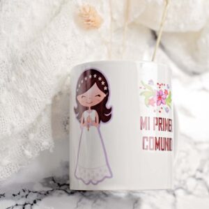 TAZA COMUNIÓN NIÑA FLORES