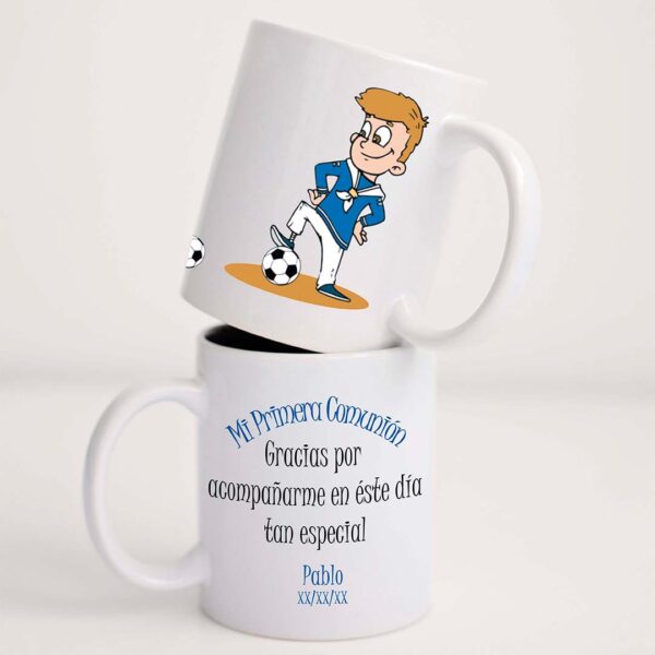 TAZA COMUNIÓN NIÑO MARINERO CON BALÓN