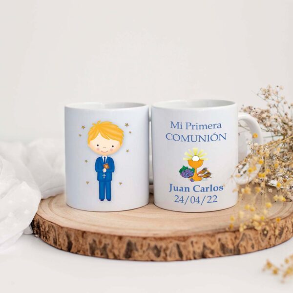 TAZA COMUNIÓN NIÑO RUBIO